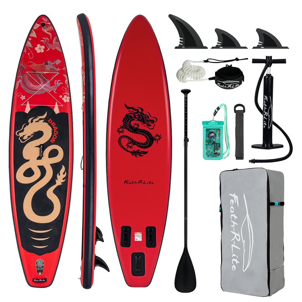 Feath-R-Lite Stand Up Paddle Board Chinesisches Drachen Komplettes Premium Zubehör, Heißverschweißt SUP Board, Hohe Stabilität & 205kg Tragfäh...
