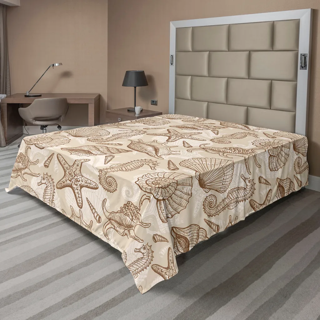 Drap de lit beige anti-plis et facile d'entretien motifs marins