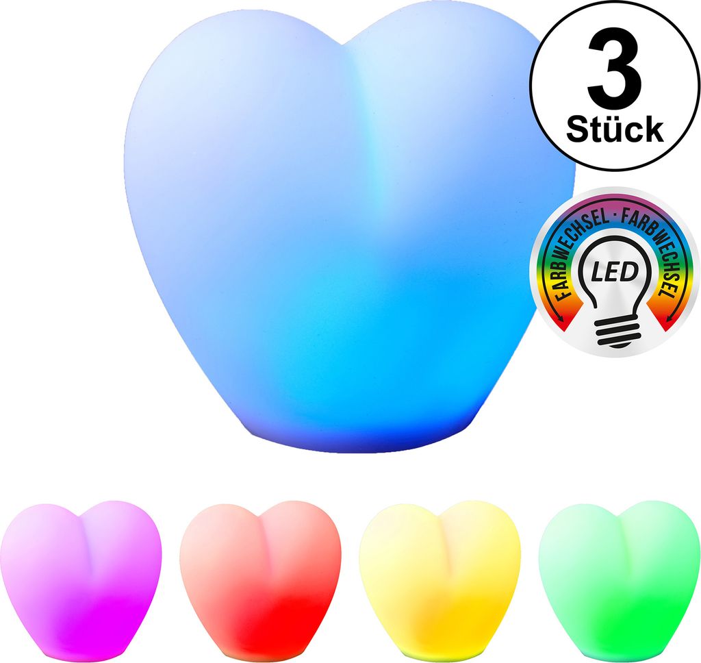 3er Set LED-Leuchte Herz 8cm