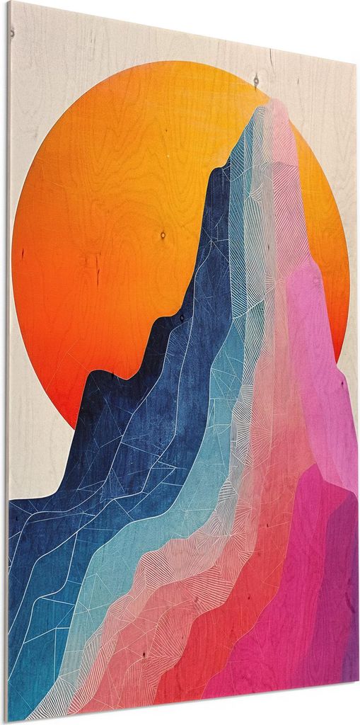 DEQORI Holzbild 60x90 cm 'Farbschichten der Höhe' Bild auf Holz Wandbild Kunstdruck