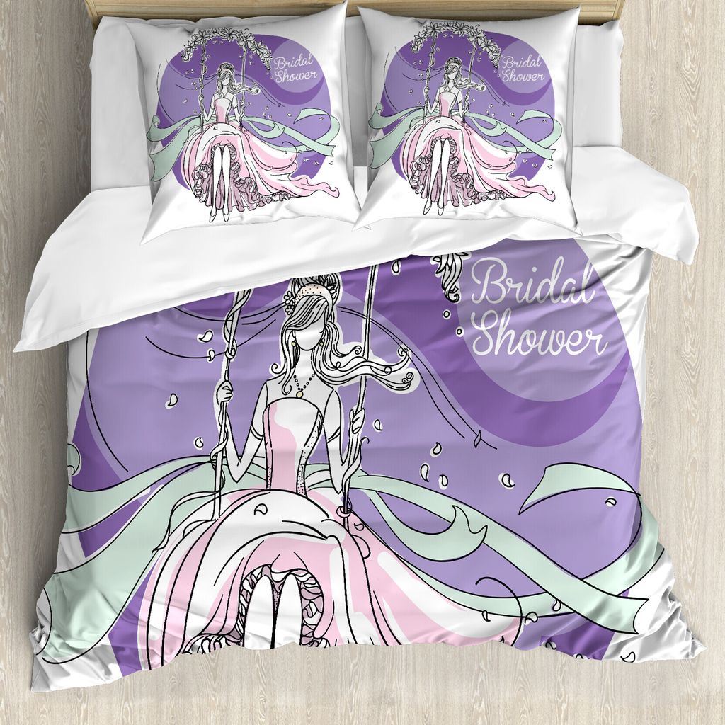 ABAKUHAUS Bridal Shower Bettbezug, Partei-Kleid-Braut, Milbensicher Allergiker geeignet mit Kissenbezügen, 200 cm x 200 cm - 80 x 80 cm, Lila und ...