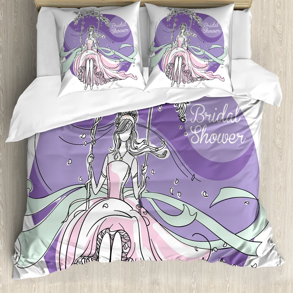 ABAKUHAUS Bridal Shower Copripiumino, Abito da sposa, Antiacaro, Adatto a chi soffre di allergie, con federe, 200 cm x 200 cm - 80 x 80 cm, Viola e Rosa chiaro