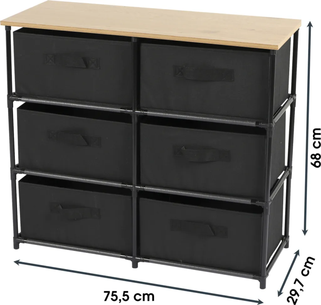 Etagère 6 boîtes noire design compact 75,5cm pour rangement optimal - 2