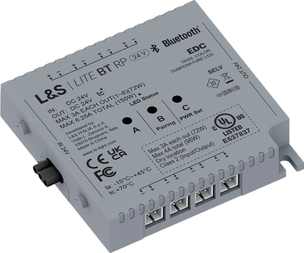 L&S 756200814 MEC Lite Steuermodul Bluetooth DualColor, LED Steuergerät, Lichtsteuerung, Fernbedienung, App-Steuerung, Kunststoff, Grau, 78x75x16 mm