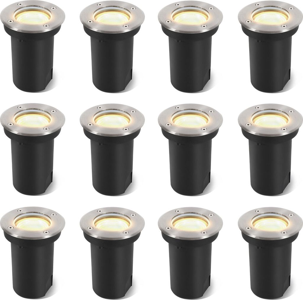 Ikodm 12x 3W Bodenleuchte Schwenkbar IP65 Außen LED Bodeneinbaustrahler Bodenstrahler Bodenlampe Warmweiß - Silber Gehäuse