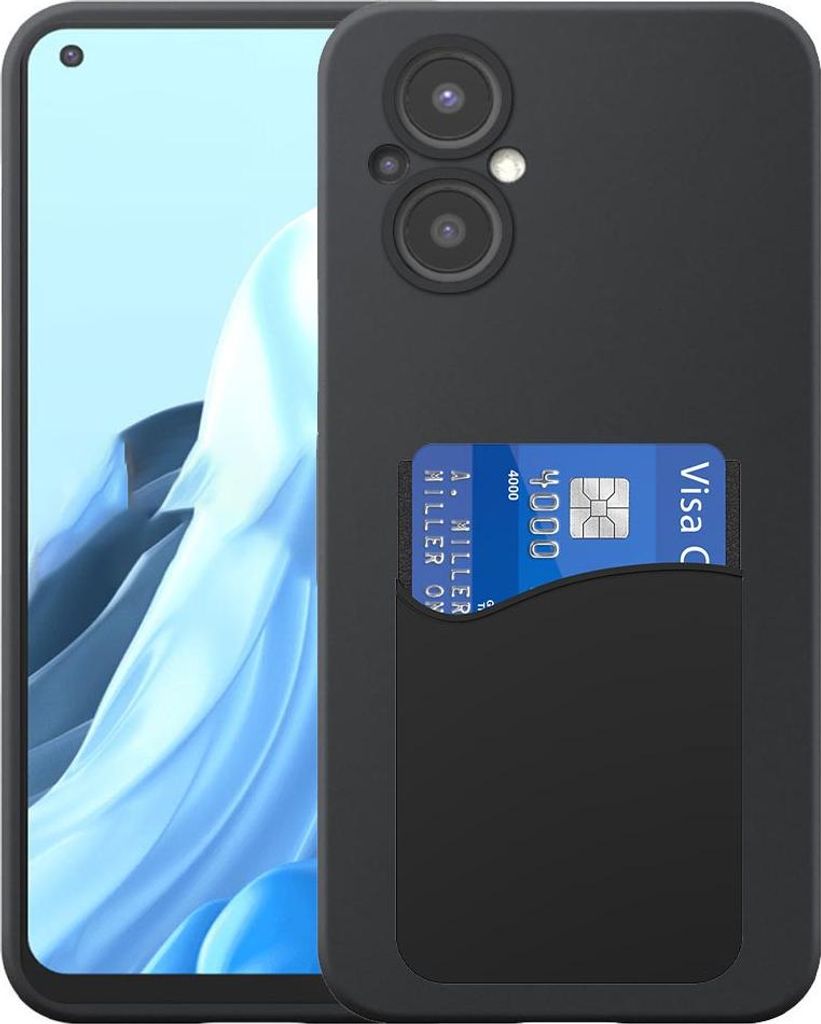 Geeignet für Oppo Reno 7 Lite Phone Case mit Silikon-Kartenhalter - Flexible Back Cover Case Silikon TPU mit Silikon Cardslot - Schwarz - Smartpho...