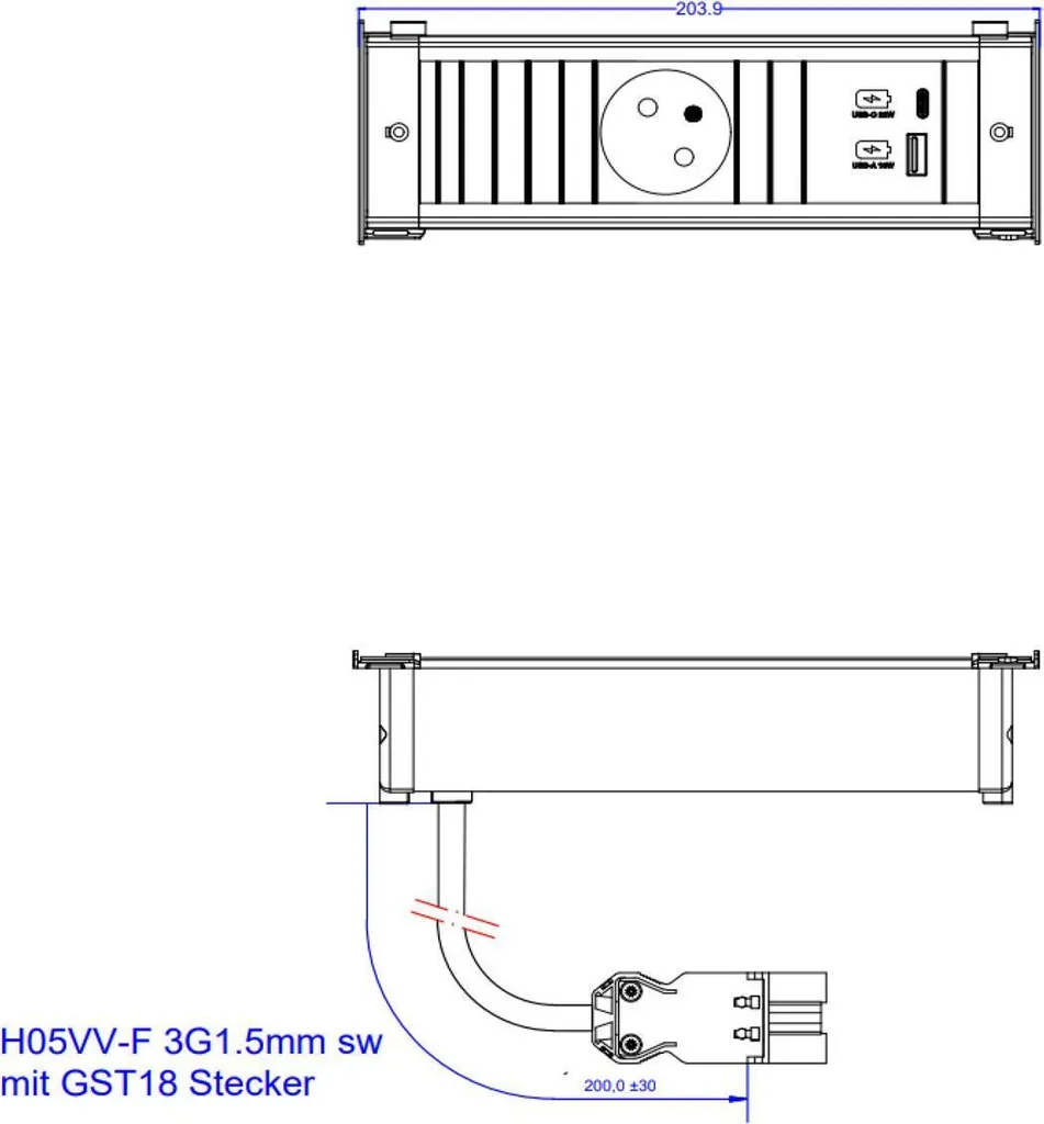 Multiprise de cuisine encastrable KAPSA S Prise UTE et USB A/C 22W