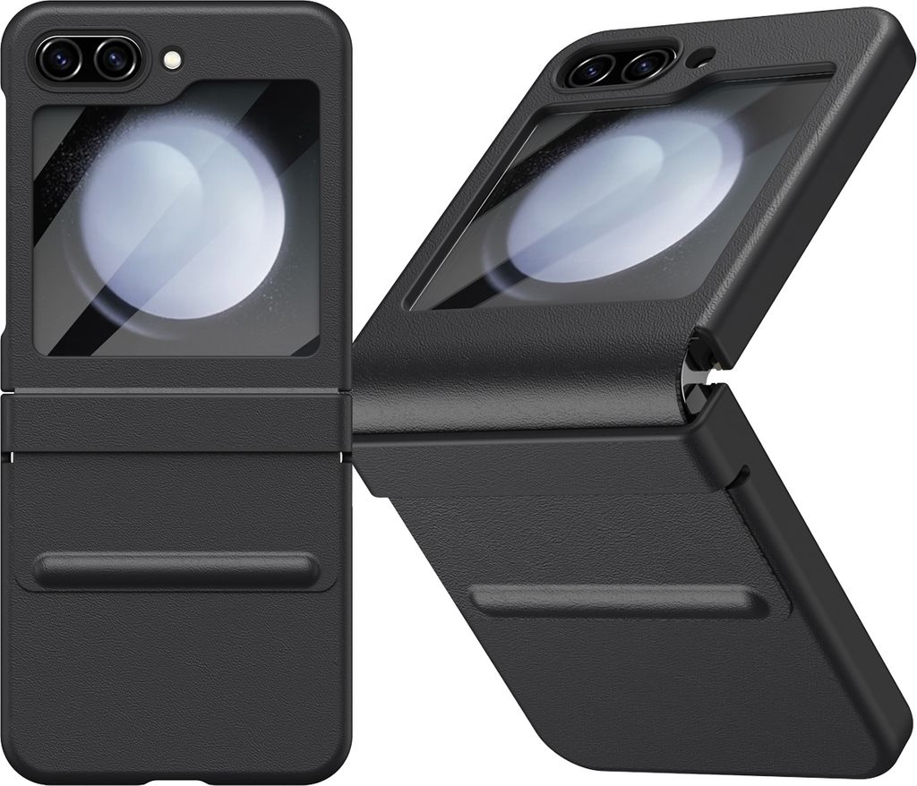 Schutzhülle für Samsung Galaxy Z Flip 5 Ledertaschen mit Lederscharnier, Displayschutz Schwarz