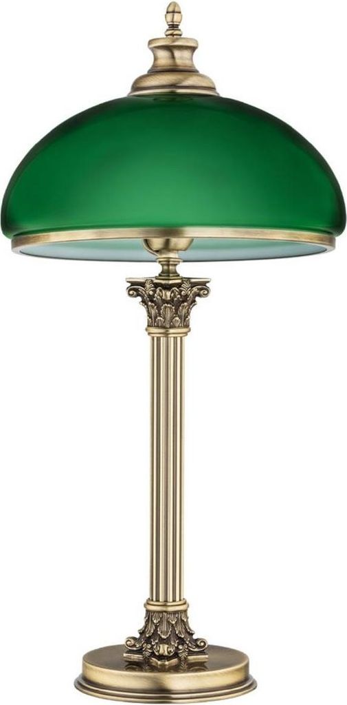 Casa Padrino Luxus Barock Tischleuchte Messing mit Patina / Grün Ø 30 x H. 60 cm - Runde Messing Schreibtischleuchte mit Glas Lampenschirm - Baro...