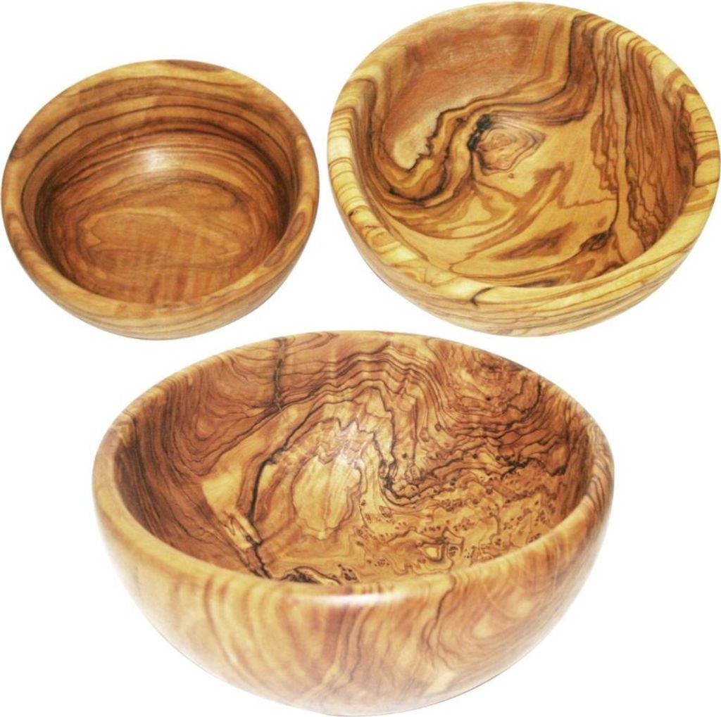KeboLiv 3-teiliges Schalenset aus Olivenholz, 3 Schalen aus Olivenholz mit einem Durchmesser von 13/15/22 cm