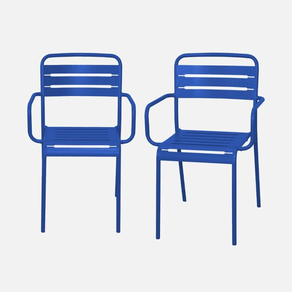 Set 2 Sedie Bistrot Acciaio Blu Elettrico | Ideale per Balconi Piccoli