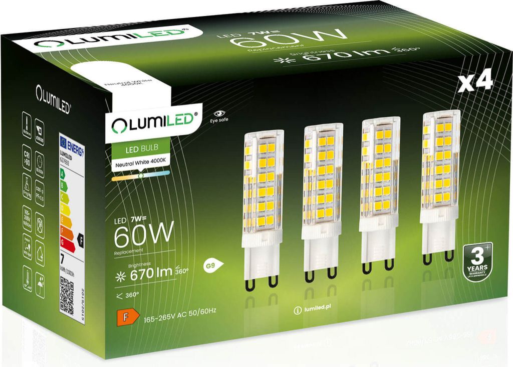 LUMILED LED Lampen G9 4er Set LEDs 7W = 60W 4000K Produktbild 