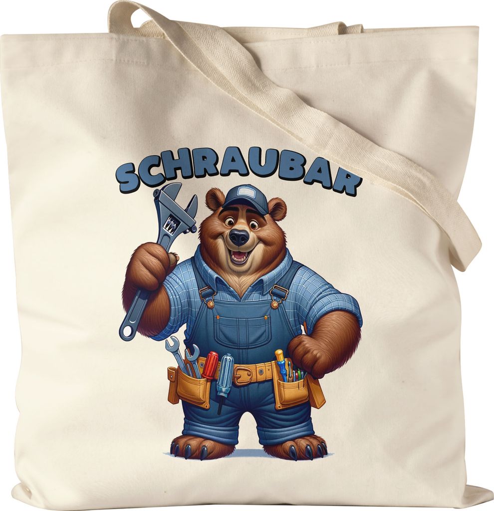 Schraubär Bär Handwerker Jutebeutel Papa Vatertag Mechaniker Tischler