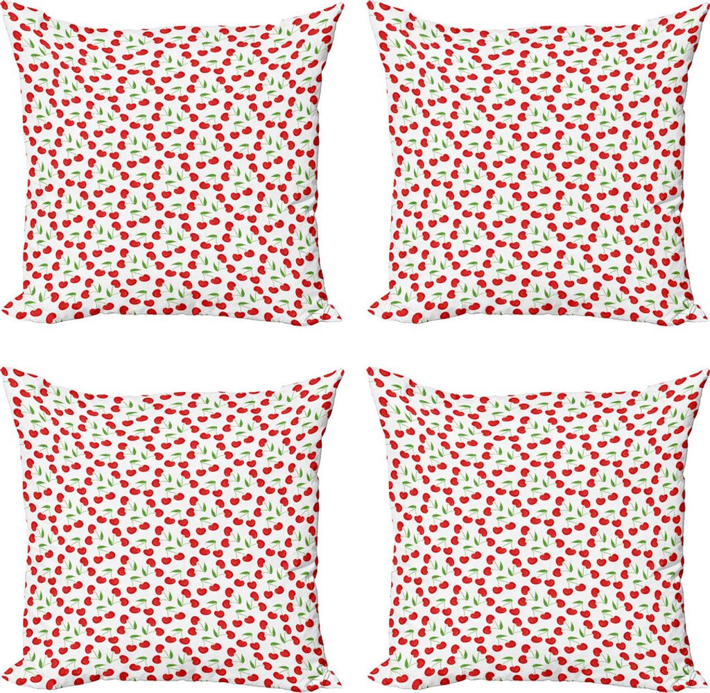 ABAKUHAUS Kirsche Kissenbezug Set (4 Stück), Sommer Romantische Frucht-Kunst, Moderner Doppelseitiger Digitaldruck, 40 cm x 40 cm, Vermilion Dunkl...
