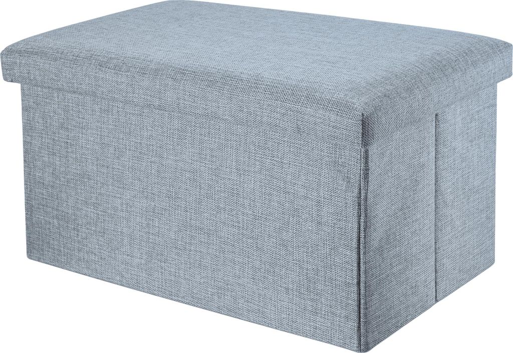 Intirilife Faltbare Sitzbank 49x30x30 cm in ALASKA GRAU - Sitzwürfel mit Stauraum und Deckel aus Stoff in Leinen Optik - Sitzcube Fußablage Aufbe...