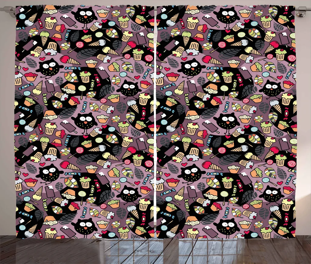 Tenda ABAKUHAUS Multicolore Gufi e Cupcake - Must Have Arredo