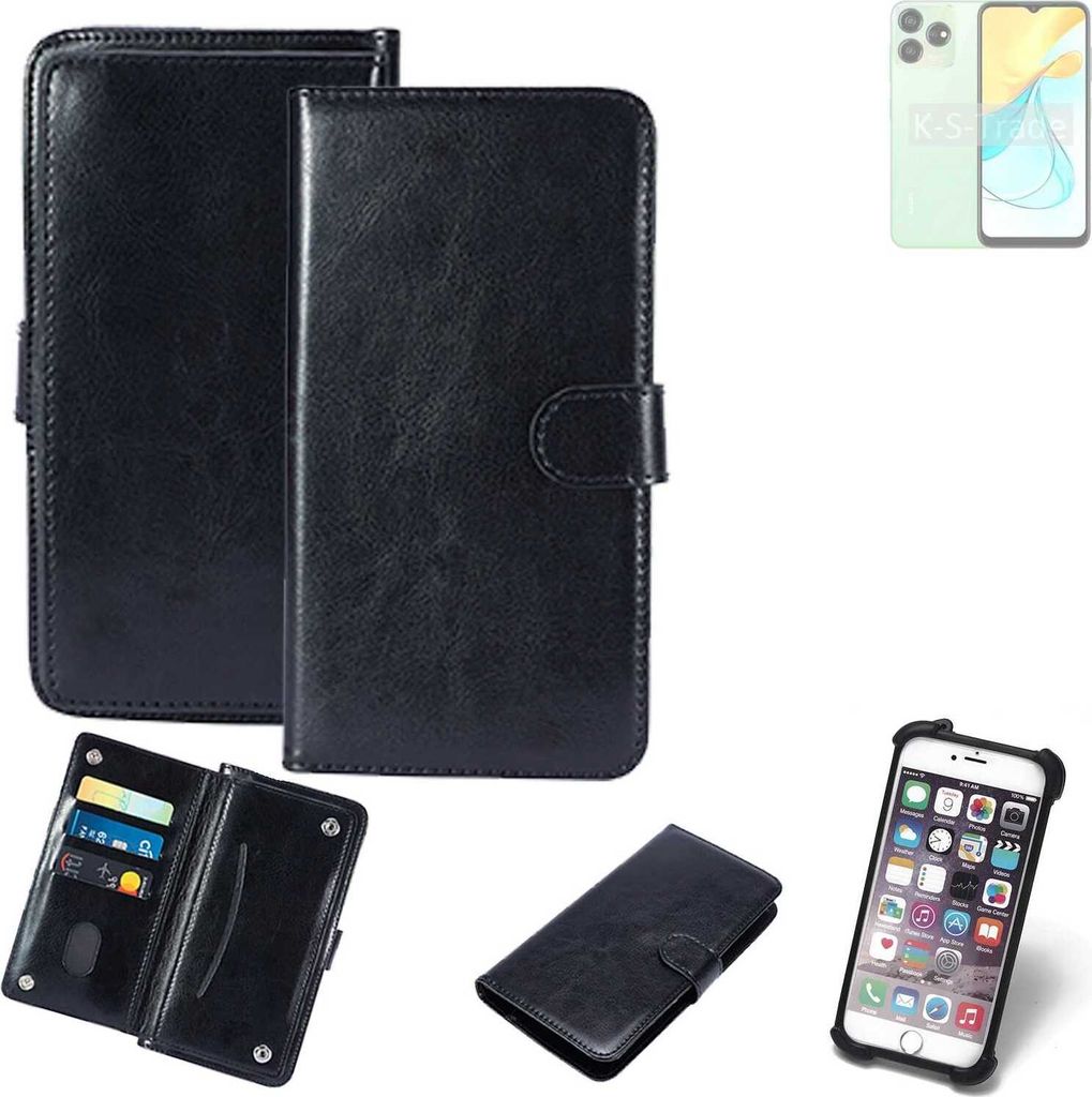 K-S-Trade 360° Hülle kompatibel mit ZTE Axon 50 Lite schwarz Kunstleder Case BookCase WalletCase Kunstlederederhülle Handyhülle, Rundumschutz