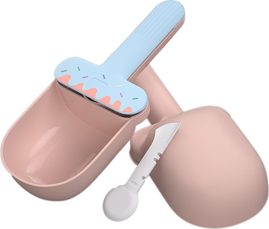 Tierfuttermesser, süße Eiscreme-Form, großes Fassungsvermögen, lebensmittelecht, mit Verschlussclip, für Hunde und Katzen, blau und rosa