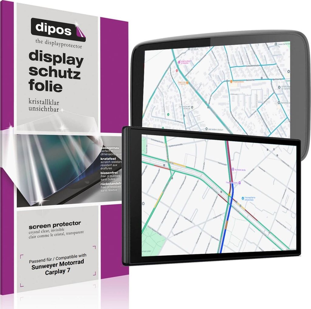2x Schutzfolie für Sunweyer Motorrad Carplay 7 klar Displayschutzfolie Folie Display Schutz dipos