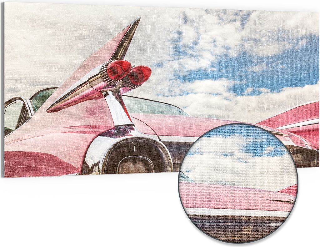 DEQORI Hybrid Leinwand Bild 100x50 cm 'Der 59er Cadillac ' Wandbild Glas flach modern