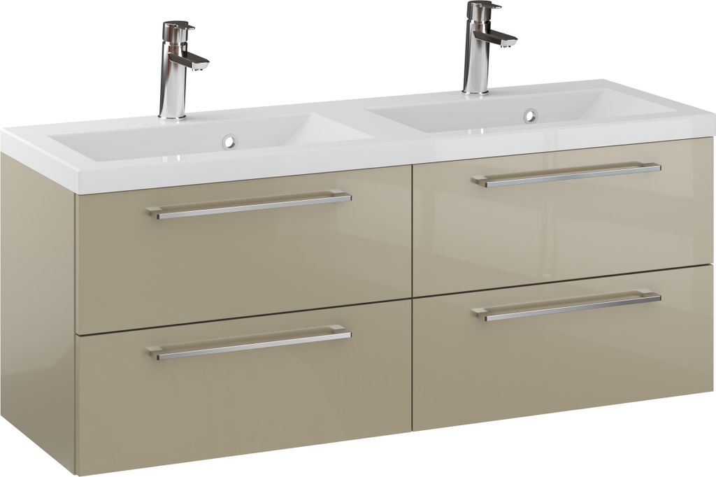 Rosen 120.2 cm Badezimmerschrank in Cappuccino Hochglanz mit Waschbecken und verchromten Griffen - Zeitloses Design