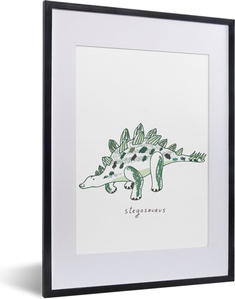 MuchoWow Gerahmtes Poster Kinderzimmer - Dinosaurier - Stegosaurus - Jungen - Mädchen - Kinder 30x40 cm - Poster mit Schwarzem Bilderrahmen Wand...