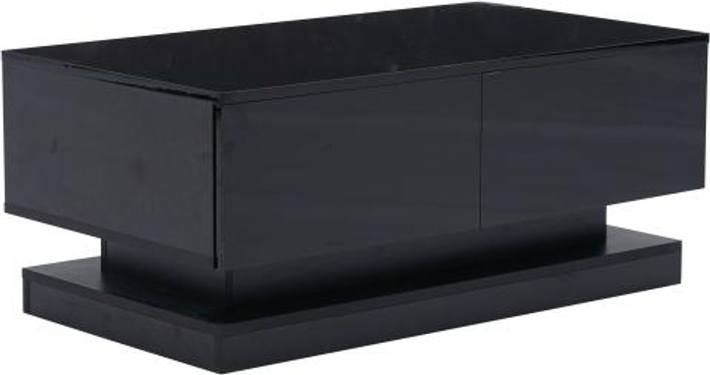 Couchtisch 90x50x38 cm Schwarz Hochglanz Mit LED 2 Schubladen App Steuerbar Sofatisch Wohnzimmertisch Modern Kaffeetisch