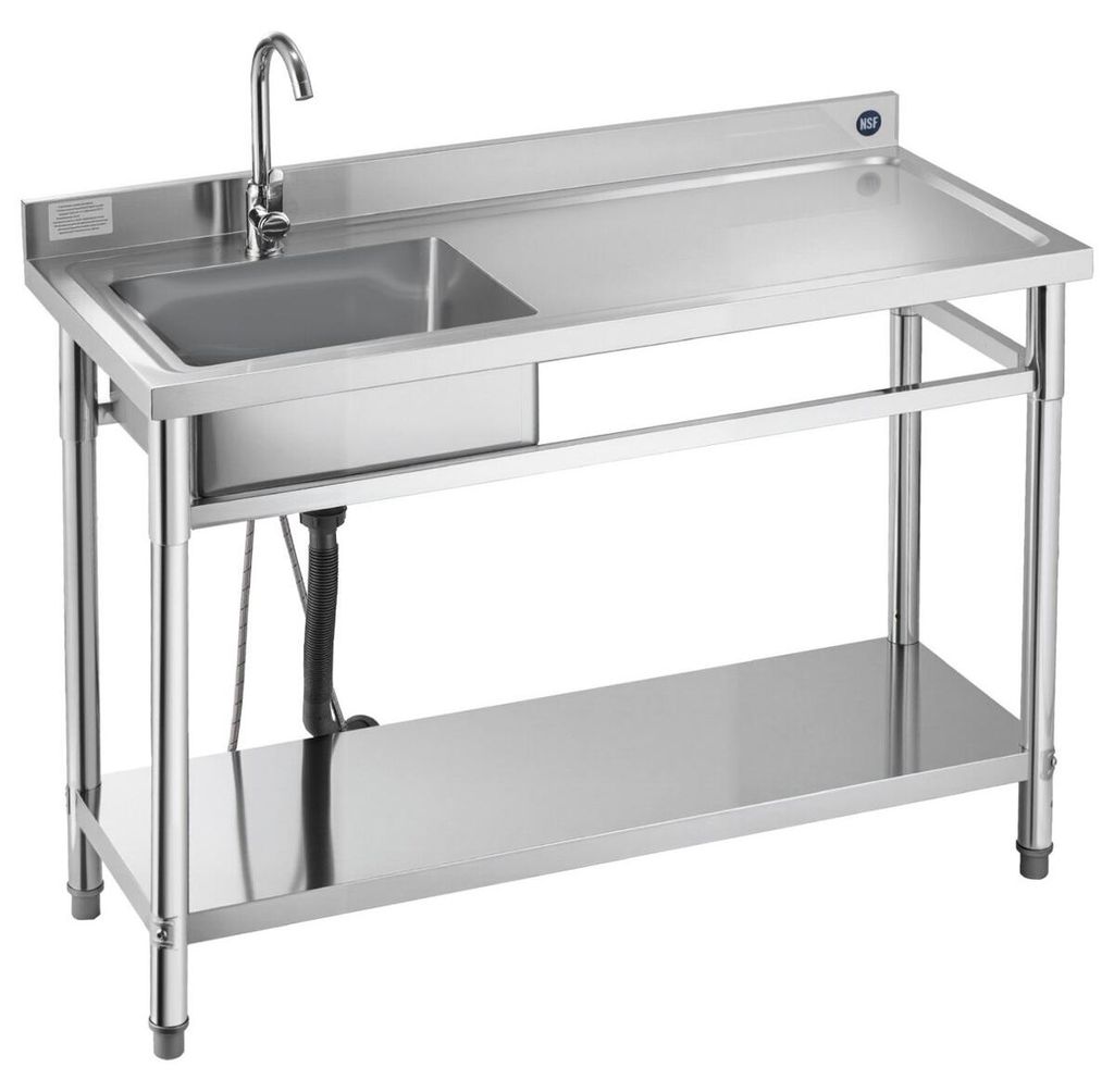 Stainless Steel Utility Sink, Freestanding Single Bowl Commercial Kitchen Sink with Faucet, Utility Right Basin Workbench with Hot & Cold Water Pip...