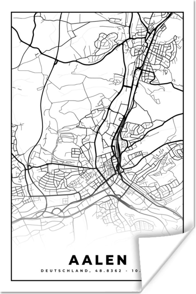 MuchoWow Poster Aalen - Karte - Stadtplan 80x120 cm - Papierdruck
