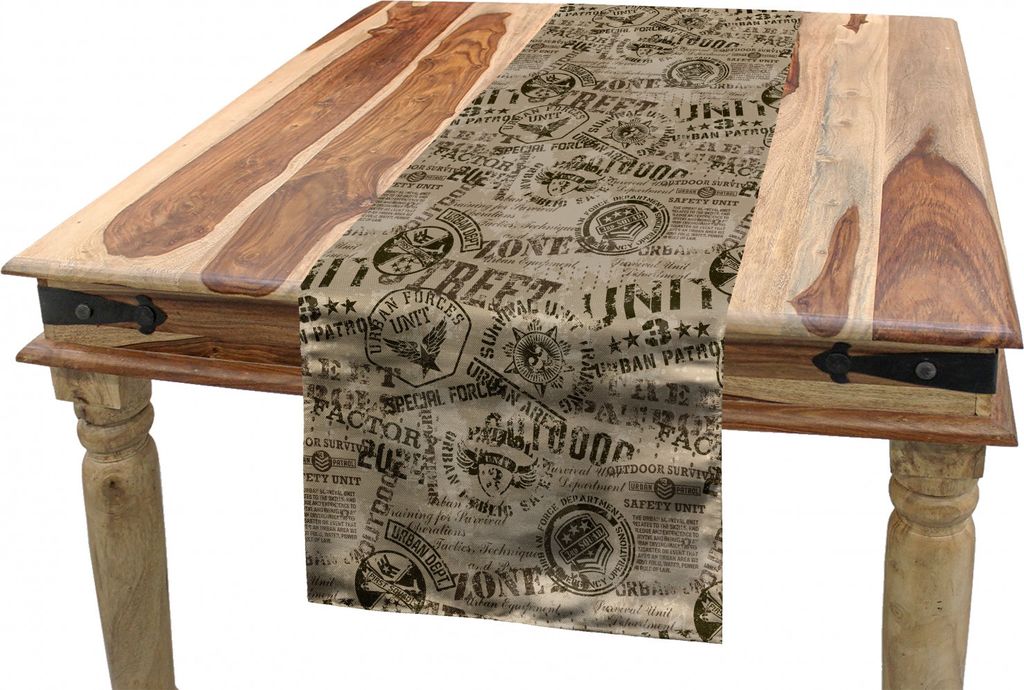 ABAKUHAUS Grunge Tischläufer, Nostalgische Pins Alt, Esszimmer Küche Rechteckiger Dekorativer Tischläufer, 40 x 300 cm, Armeegrün Tan