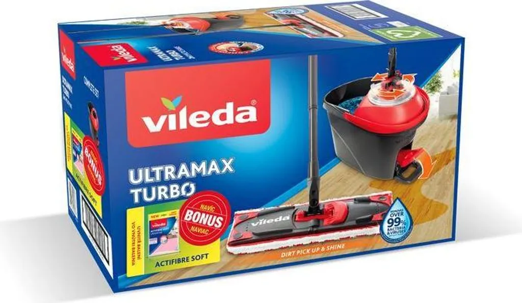 Set completo Vileda UltraMax Turbo con manico telescopico Secchio per mocio Mocio per pavimenti