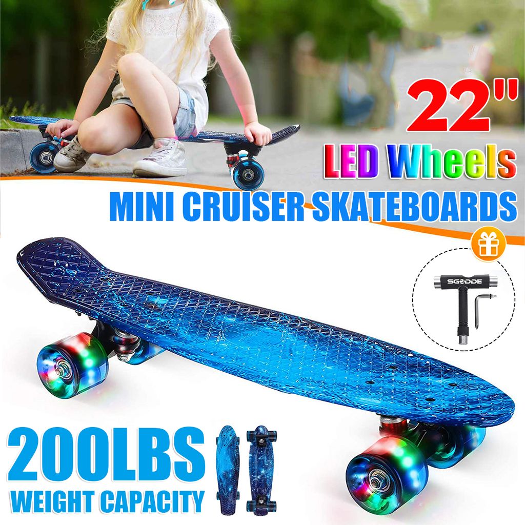 LED Skateboard Komplette Mini Cruiser Retro Skateboard ABEC-7 Kinderboard BLAU 