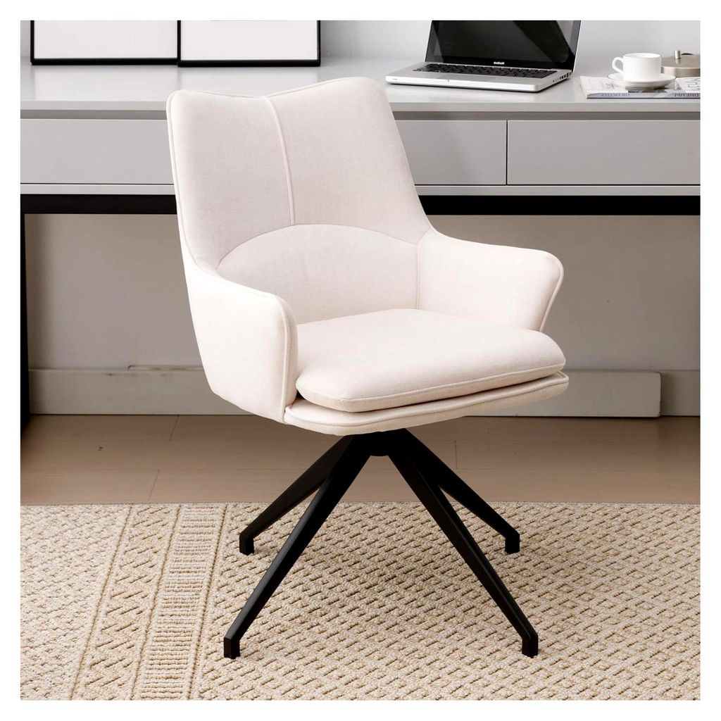 Drehstuhl aus Chenille mit Metallbeinen, modern, ohne Rollen, für Wohnzimmer und Arbeitszimmer, Beige
