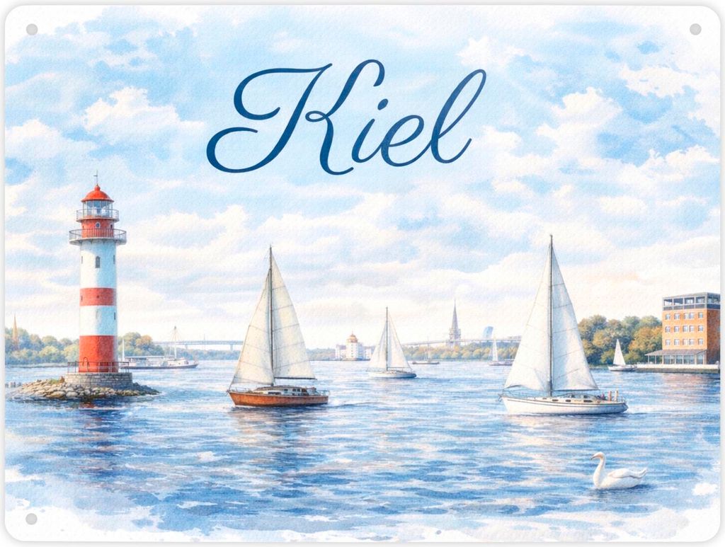 Leuchtturm Kiel Metallschild XL in 21x28 cm mit Segelbooten