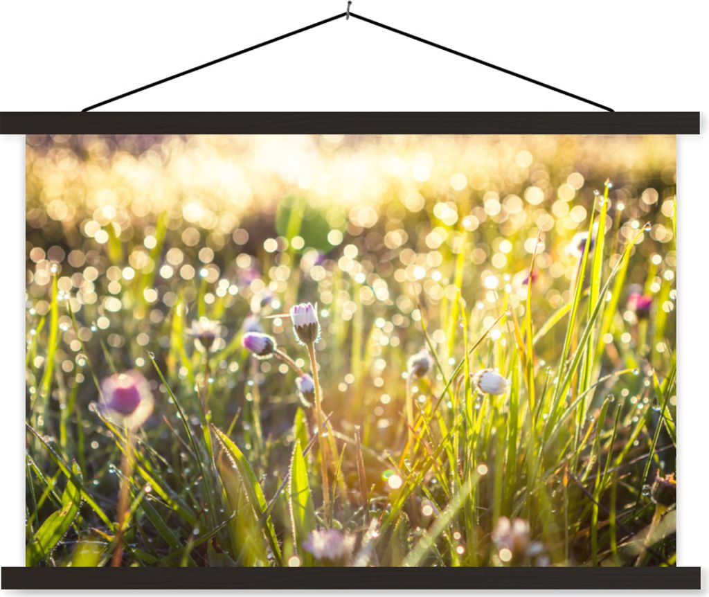 MuchoWow Textilposter Gras - Blumen - Frühling 120x80 cm mit schwarzem Rahmen - Wanddeko
