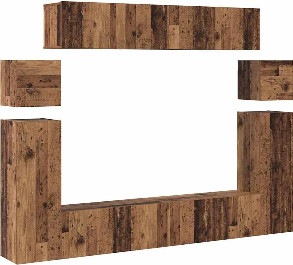 Meuble TV Mural 8 Éléments Marron en Bois Composite Design Contemporain