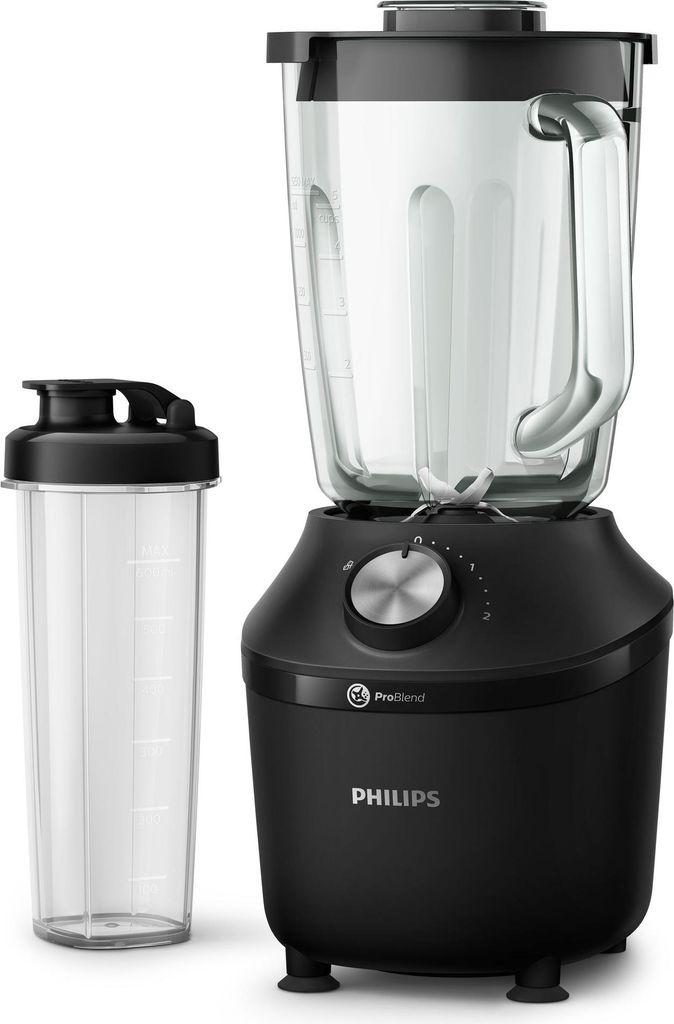 Philips Standmixer 3000 Series, Glasbehälter, 2 Geschwindigkeiten, 1.25 L, 600 W, Schwarz (HR2291/41)