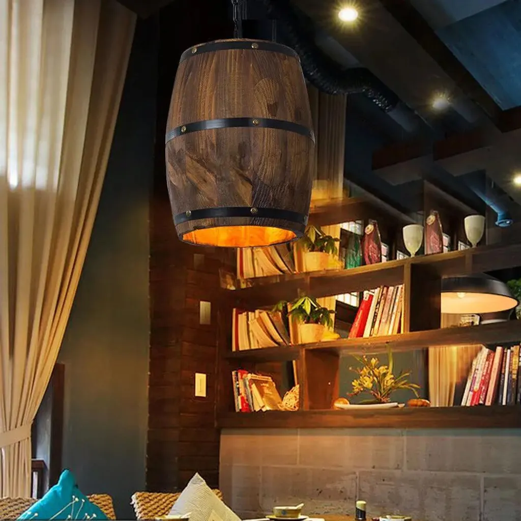 Suspension bois rustique forme bouchon de vin avec chaîne réglable E27