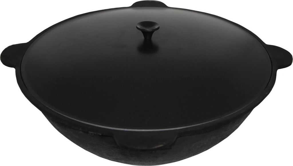 Kasan Gusseisen 10 Liter Original Usbekischer Kazan INNEN GLATT GESCHLIFFEN mit Boden Asien Wok Dutch Oven