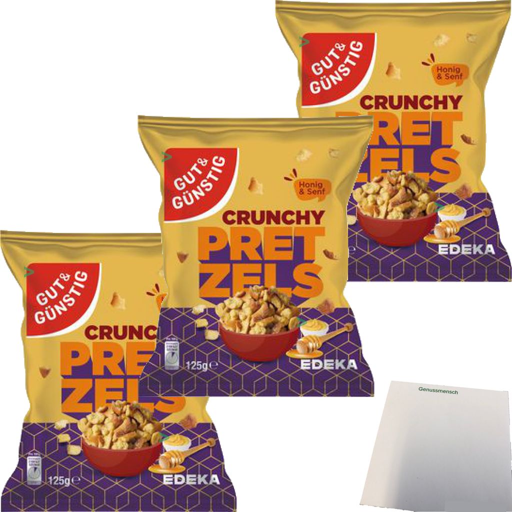 G&G Crunchy Pretzel Honig Brotchips Senf 3er Pack (3x125g Packung) + usy Block