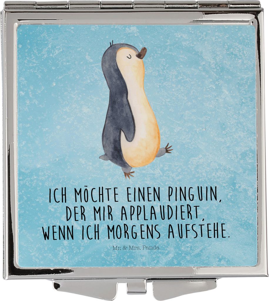 Mr. & Mrs. Panda Kleiner Spiegel Pinguin marschieren - Eisblau - Geschenk, Pinguine, Applaus, Schminkspiegel, Klappbarer, Familie, Spazieren, Hands...