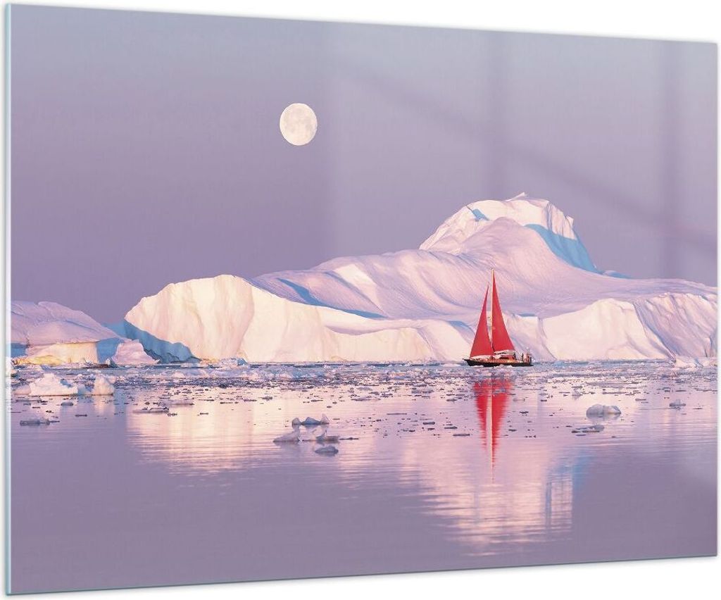 Bilder auf glas - Einteilig - Segelschiff Mond Gletscher - 100x70cm - Glasbilder - Wandbilder - Bilder - Wanddekoration aus Glas - Glas Bilder - Wa...