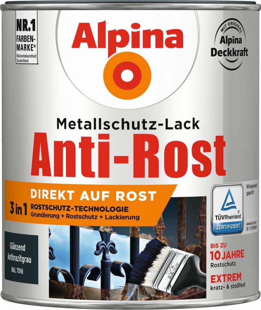 Alpina Metallschutz-Lack Anti-Rost 750 ml anthrazit Produktbild 