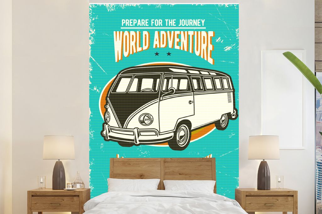 MuchoWow Fototapete für Wohnzimmer oder Schlafzimmer Wandtapete Vinyl Motivtapete Oldtimer - Oldtimer - Auto - 145x220 cm - Wanddekoration