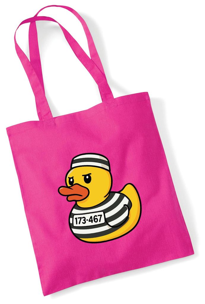 Huuraa Jutebeutel Quietscheente Gefängnis Gummiente Knast 10 Liter Fuchsia Baumwolle Tasche Geschenkidee