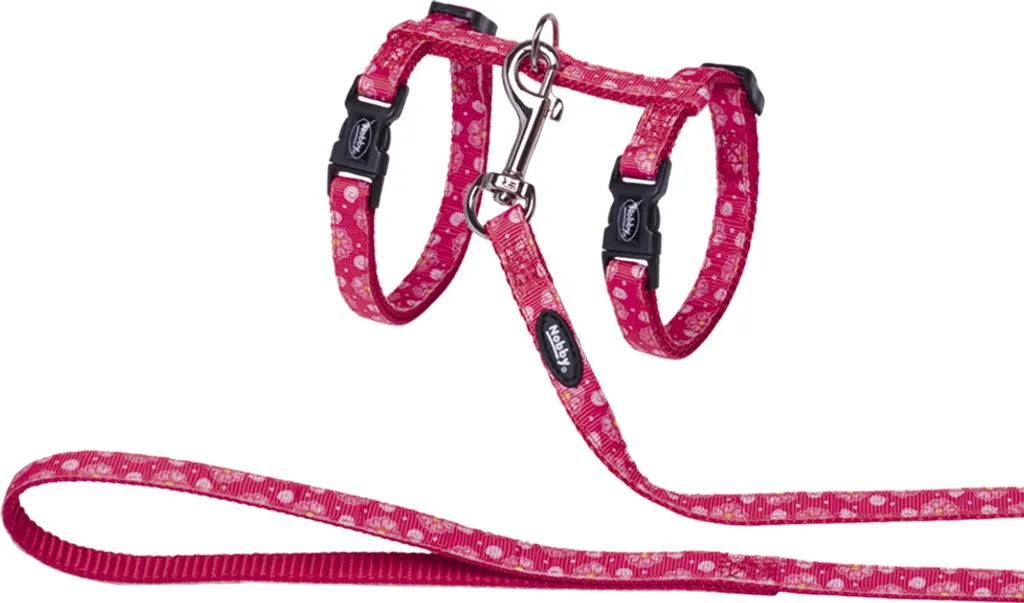 Nobby Set Gatto Flower Red: Pettorina e Guinzaglio in Nylon Rosso