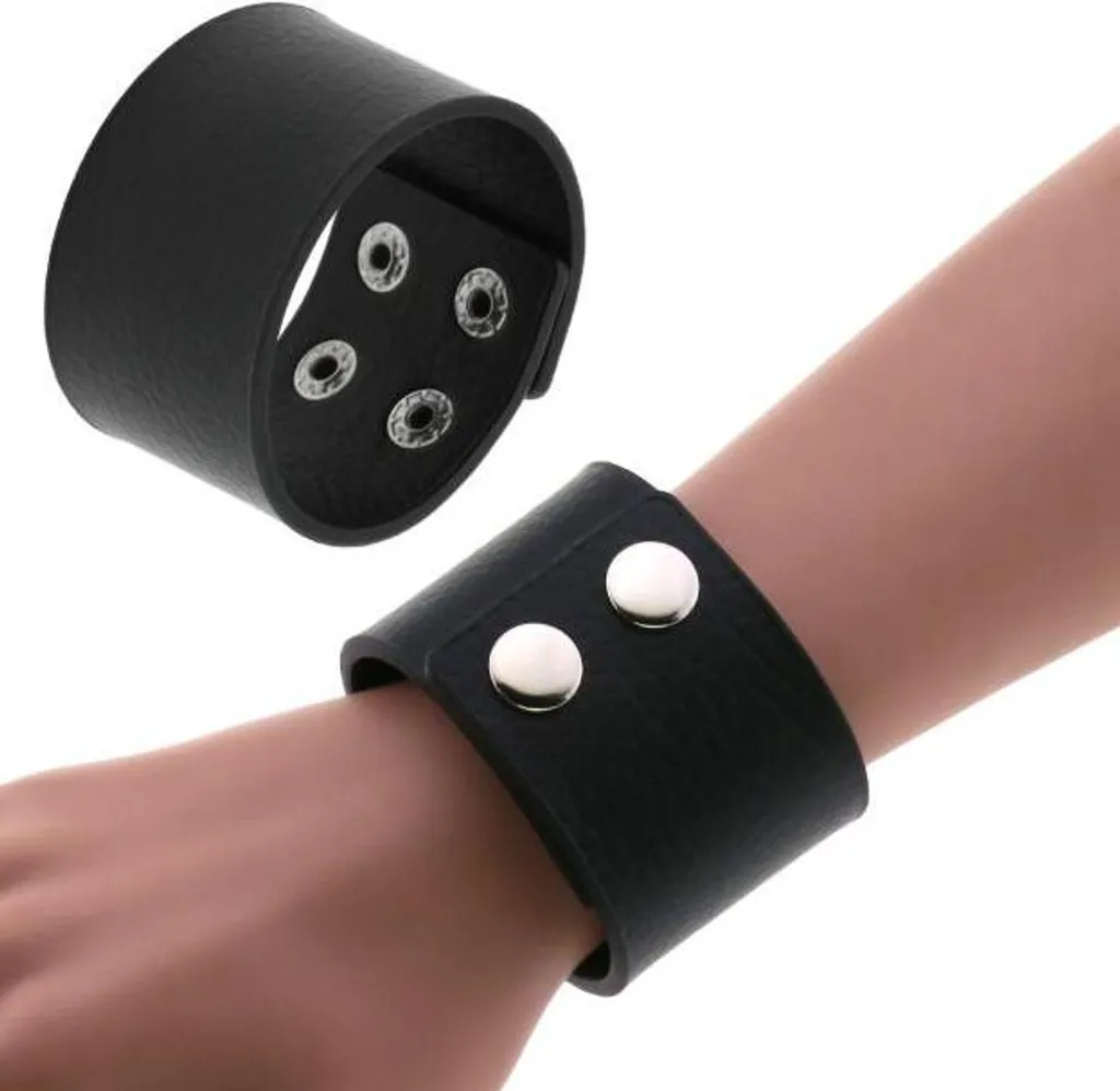 Bracelet Punk Gothique Noir en Simili Cuir avec Sangle Réglable Unisex