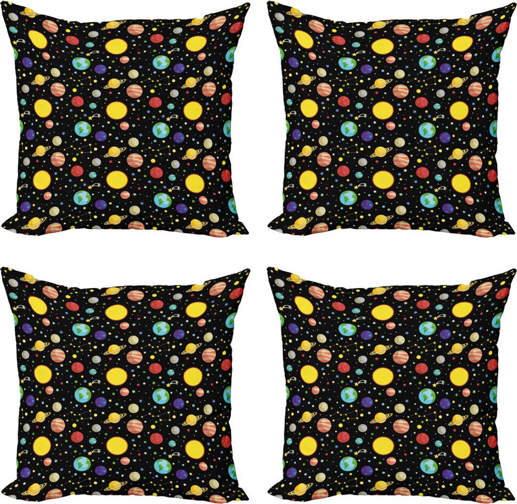 ABAKUHAUS Platz Kissenbezug Set (4 Stück), Sun Earth Constellations, Moderner Doppelseitiger Digitaldruck, 45 cm x 45 cm, Mehrfarbig