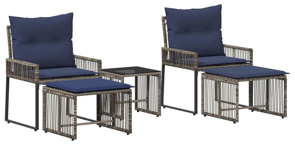 Gartenmöbel Set 11 pcs Grau und Marineblau Poly-Rattan