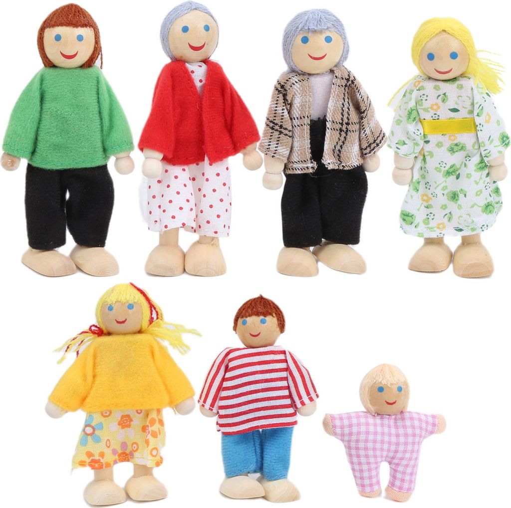 Familien-Puppenfiguren aus Kiefernholz, Miniatur-Menschen-Spielzeugset, Dekoration, pädagogisches Puppenhaus-Zubehör #1